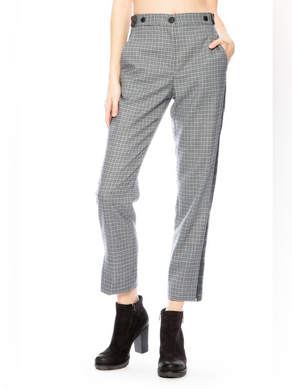 $425 Rag & Bone Meki Plaid Mixed Checkered Cropped Trousers Pants Wool Blend 0